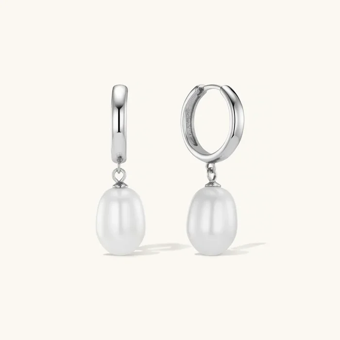 Aura Pearl Hoop Earrings Silver