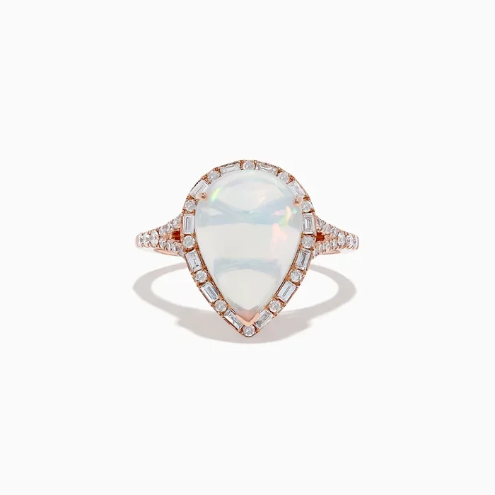 Aurora 14K Rose Gold Pear Shaped Opal and Diamond Ring