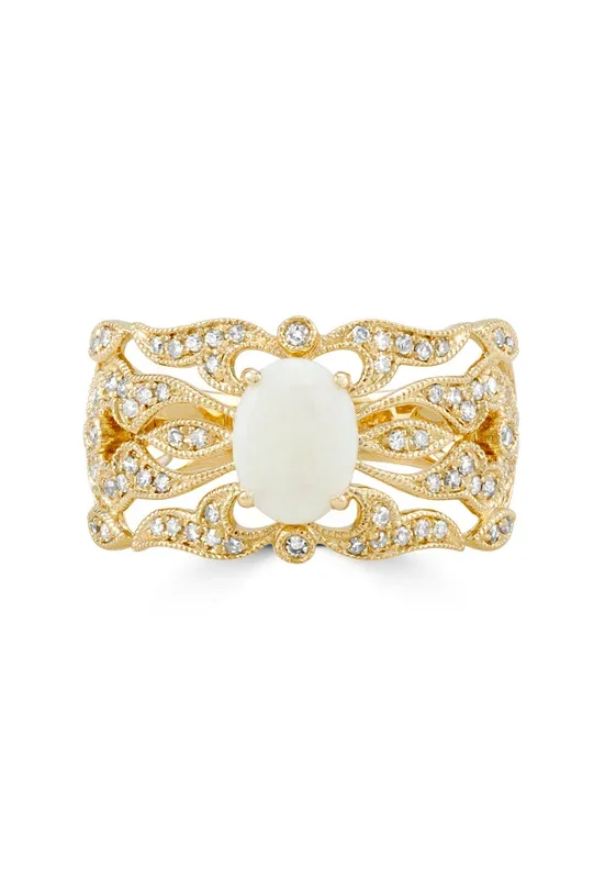 Aurora 14K Yellow Gold Opal and Diamond Ring, 0.97 TCW