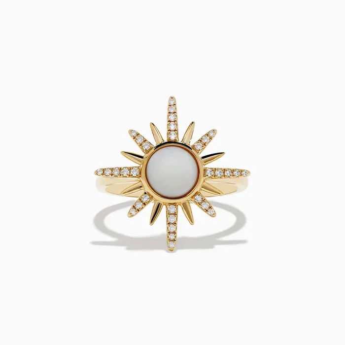Aurora 14K Yellow Gold Opal and Diamond Sunburst Ring
