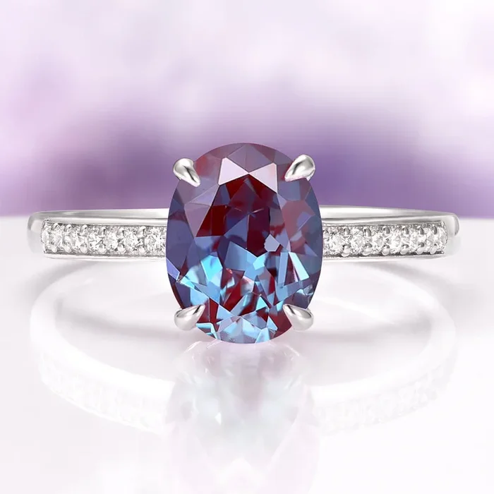 Ava Oval Cut Alexandrite Engagement Ring in Sterling Silver