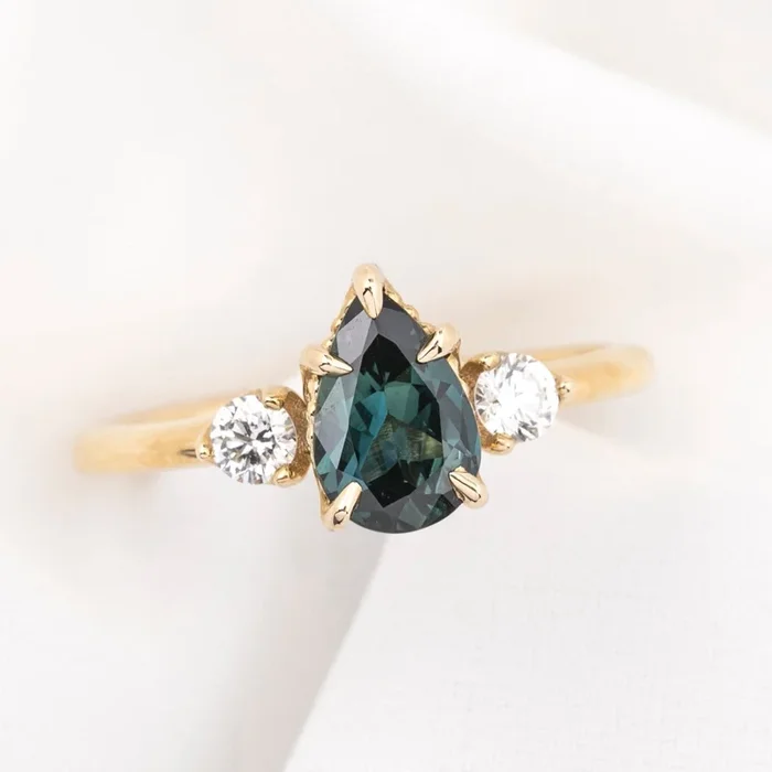 Ayana Ring, 1.09ct Teal Blue Queensland Sapphire