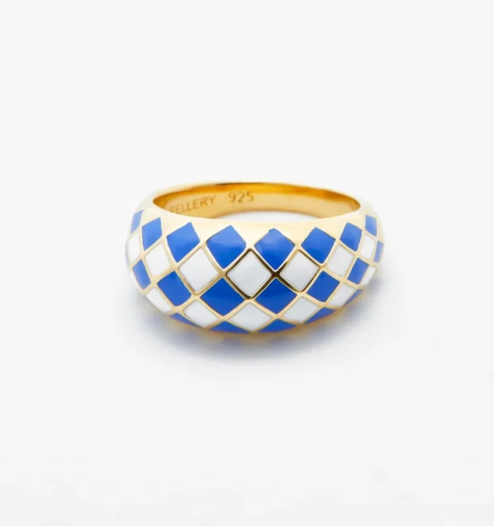 Azure Blue Checker Ring