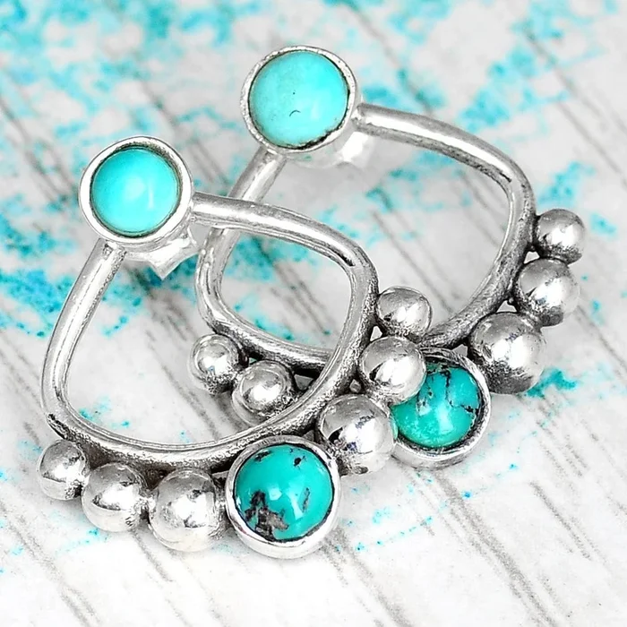 Back and Front Silver Turquoise Earrings