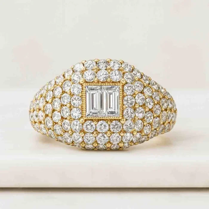 Baguette And Round Diamond Pinky Ring