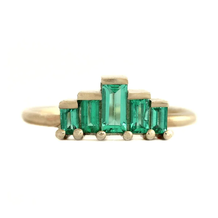 Baguette Cut Emeralds Engagement Ring – Art Deco Emerald Ring