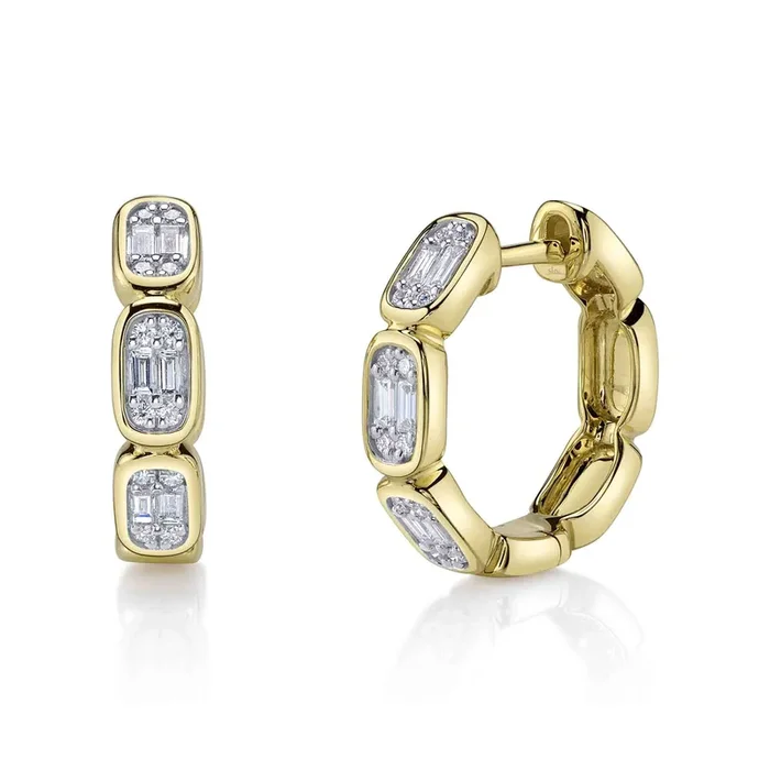 Baguette Diamond Octagon Hoop Earrings