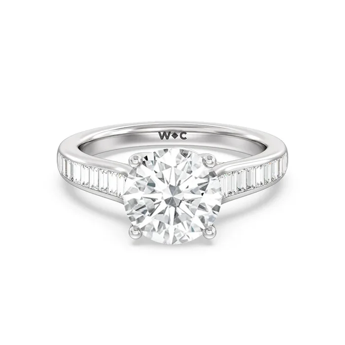Baguette Studded Cathedral Shank Engagement Ring