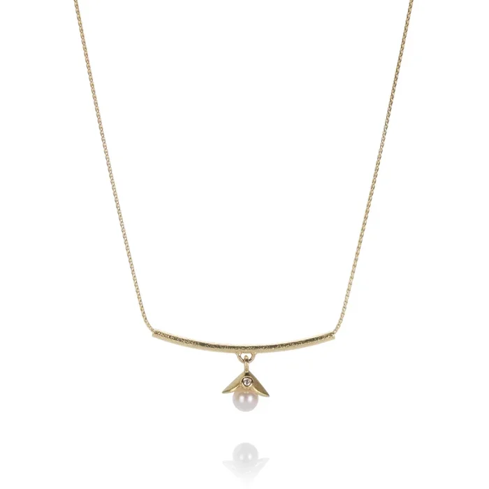 Bar Necklace with Akoya Pearl Drop