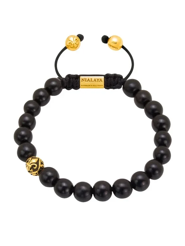 Beaded Bracelet with Ebony and Logo Ball