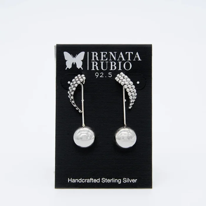 Beaded Curve and Ball Drop Sterling Silver Post Earrings