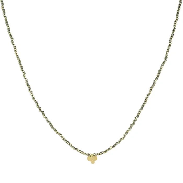 Beaded Pyrite Necklace with 22k Gold Trio Charm
