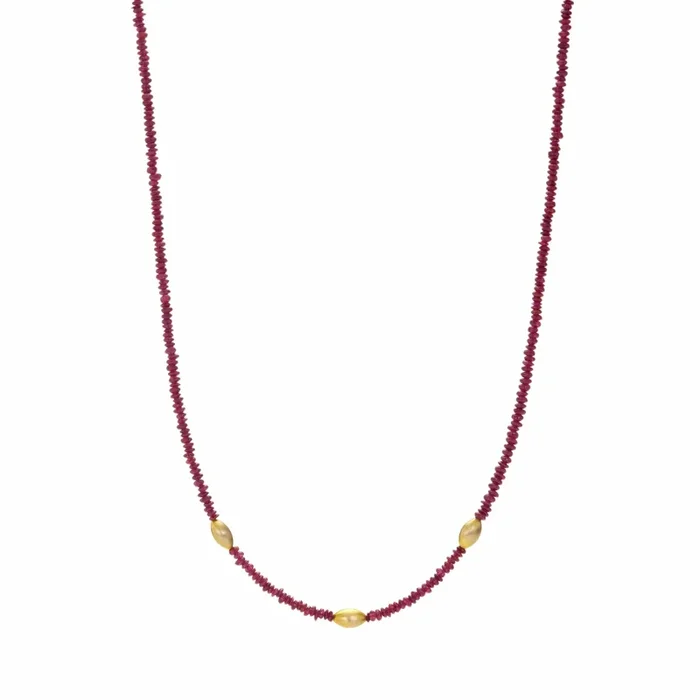 Beaded Ruby Necklace with 20k Rice Beads