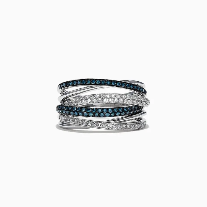 Bella Bleu 14K White Gold Blue and White Diamond Ring, 0.56 TCW