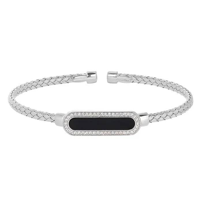 Bella Cavo Black Onyx and Cubic Zirconia Cuff Bracelet in Sterling Silver