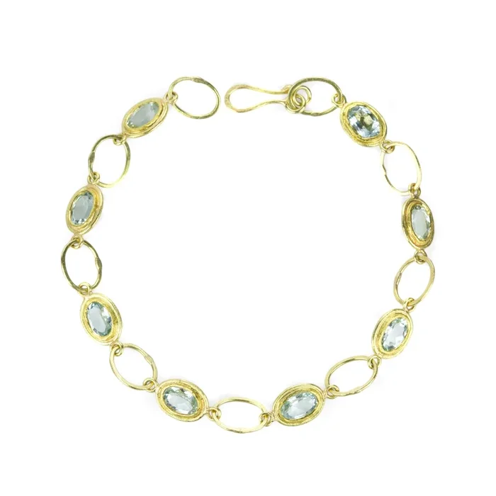 Bezel Set Aquamarine Oval Link Bracelet