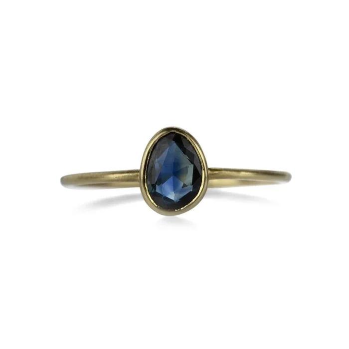 Bezel Set Blue Green Sapphire Ring