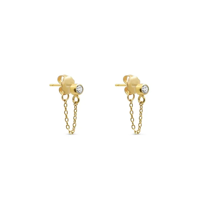 Bezel Set Chain Stud Earrings – 14K Gold-Filled Modern Elegance