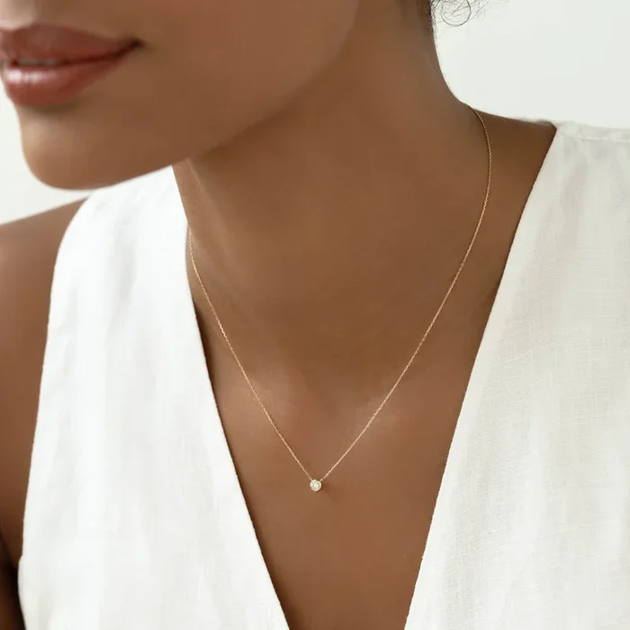 Bezel Set Diamond Necklace 14k Gold – Thais