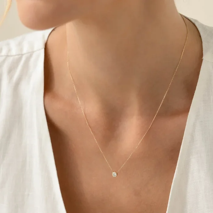 Bezel Set Diamond Necklace 4mm 14k Gold – Ulla