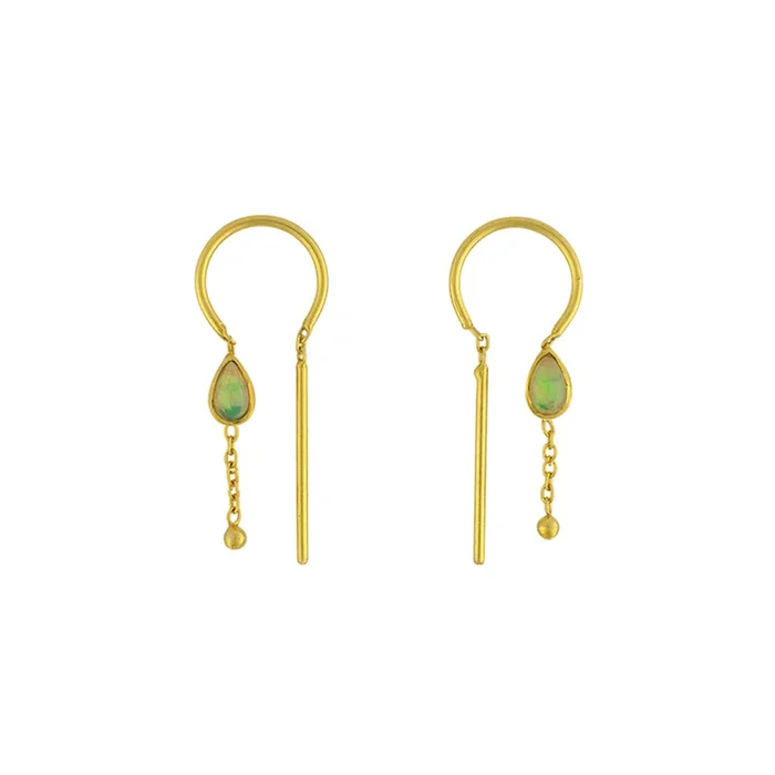 Bezeled Stone Dancer Threader in Opal & Gold – Top Stone