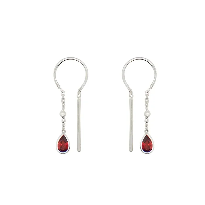 Bezeled Stone Dancer Threaders in Garnet & Silver – Bottom Stone
