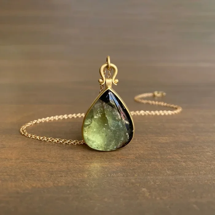 Bicolor Green Tourmaline Teardrop Pendant