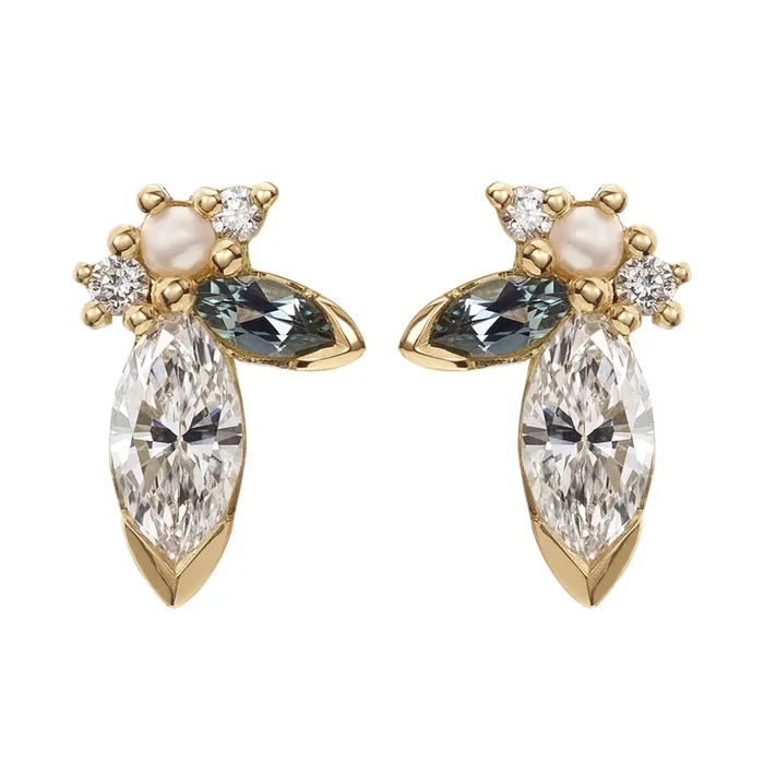 Big Sprout Marquise Diamond & Sapphire Earrings
