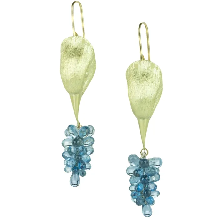 Bird Head Earrings with Aquamarine Grape Drops