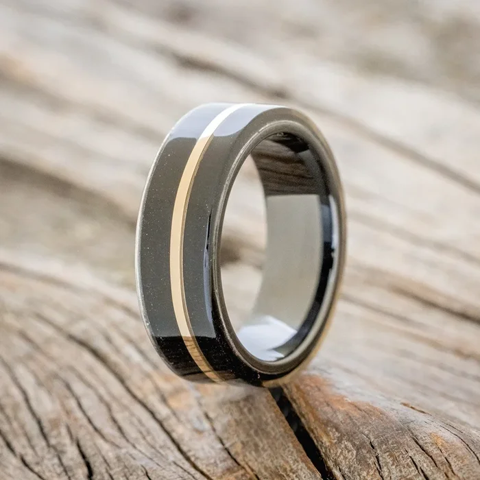 BLACK ACRYLIC & 14K GOLD INLAY WEDDING RING