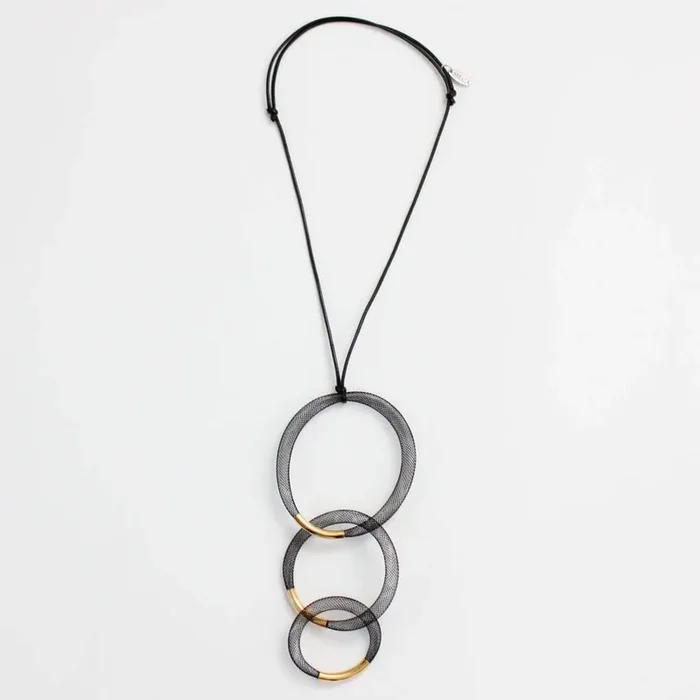 Black and Gold Mesh Pendant Necklace