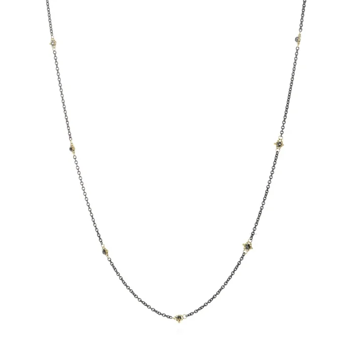 Black Diamond Textile Station Necklace- 16- 18″