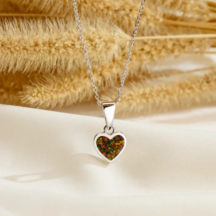 Black Fire Solid Opal Heart Necklace