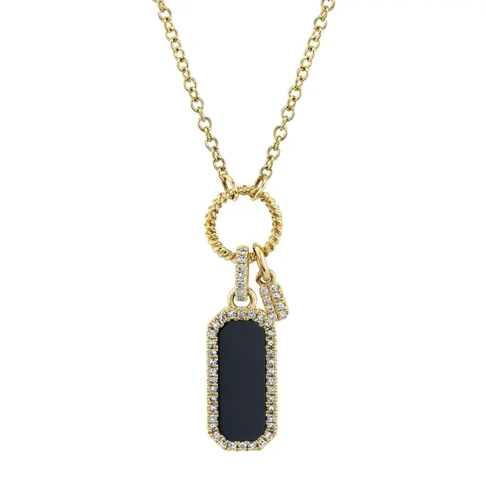 Black Onyx & Diamond Dog Tag Pendant