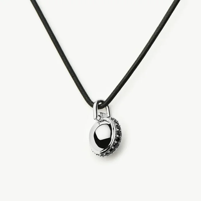 Black Onyx Pendant Cord Necklace | Silver Plated