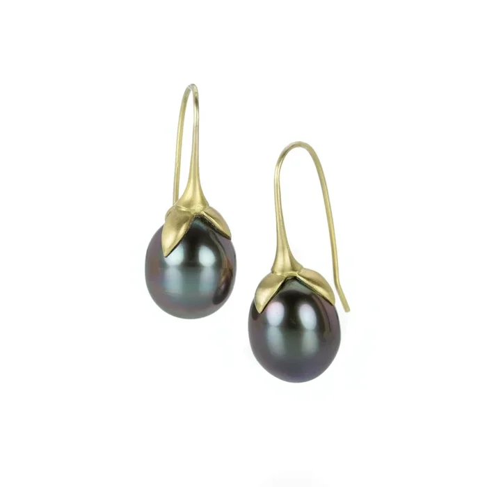 Black Tahitian Pearl Eggplant Earrings
