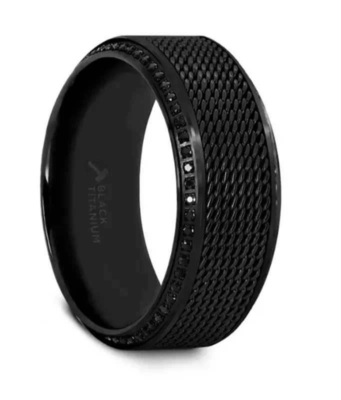 Black Titanium ‘Knight’ 10mm Steel Chain Black Diamond Wedding Band