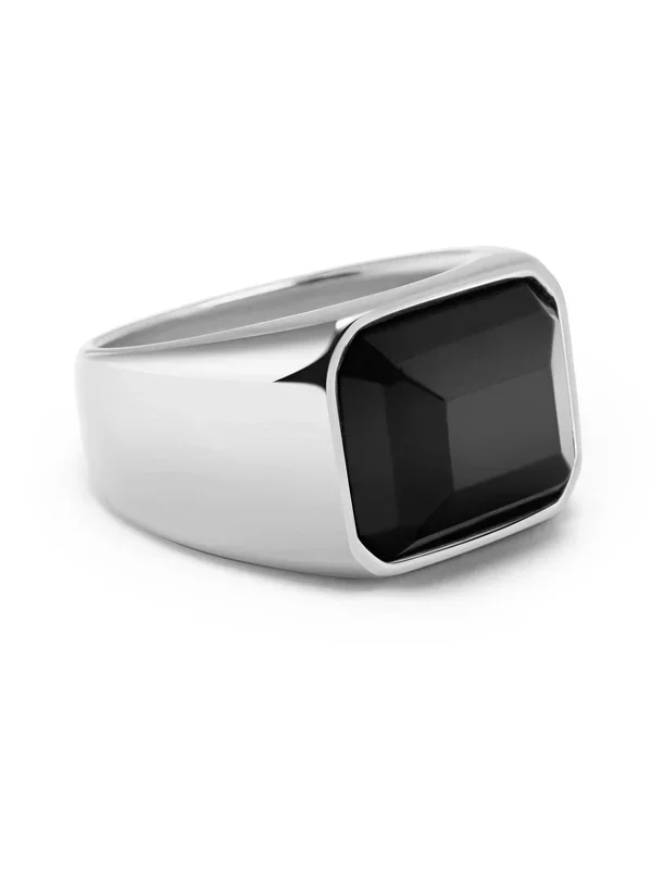 Black Zircon Signet Ring in Silver