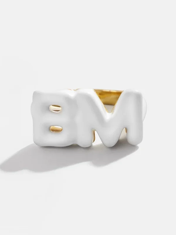 Block Enamel Custom Initial Ring – White