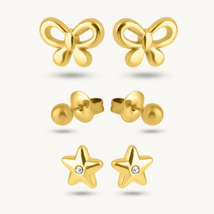 Bloom Aura Golden Floral Stud Earring Set