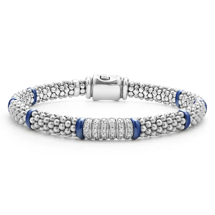 Blue Caviar Ultramarine Six Station Diamond Caviar Bracelet | 6mm