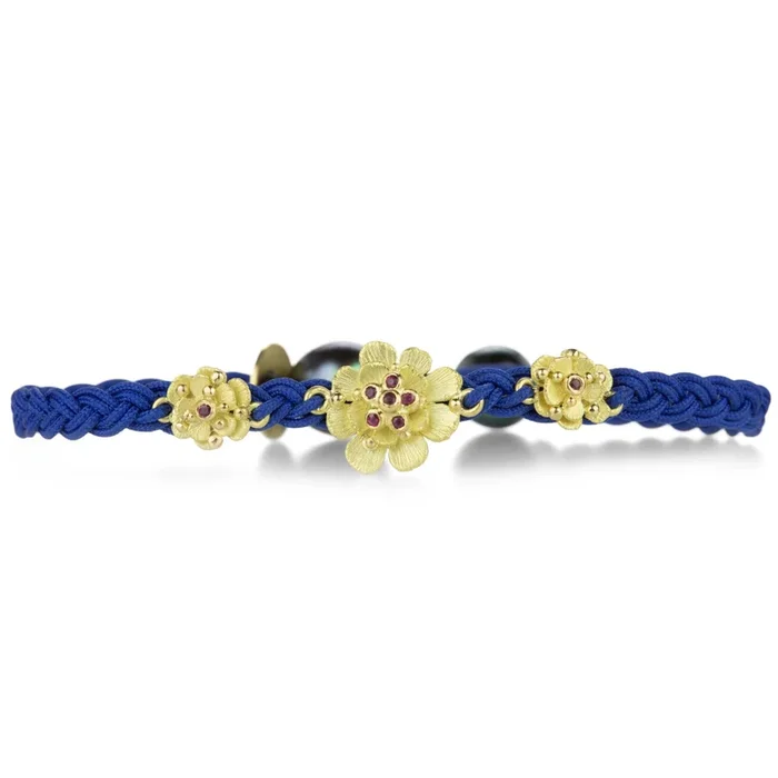 Blue Cord Triple Flower Bracelet