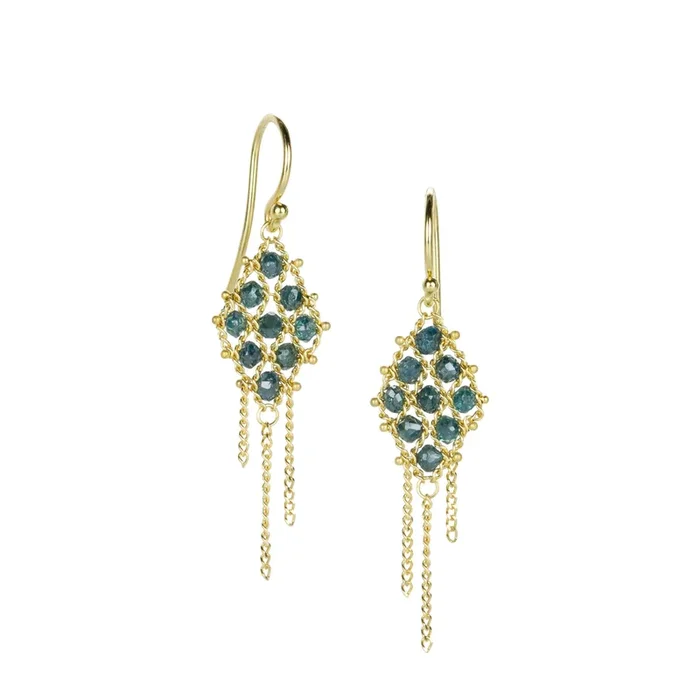 Blue Diamond and Gold Textile Earrings