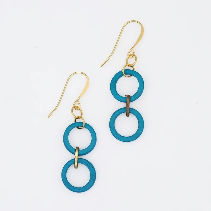 Blue Double Link Drop Earrings