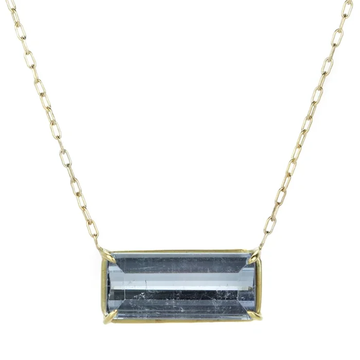 Blue Green Emerald Cut Tourmaline Pendant Necklace