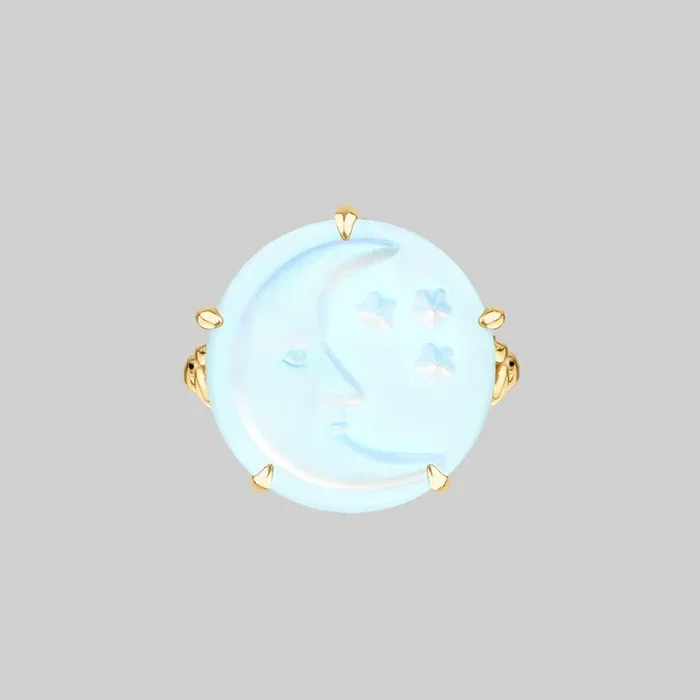 BLUE MOON. Crystal Moon & Star Ring – Gold