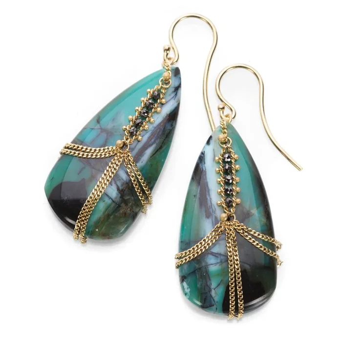 Blue Opal and Black Diamond Earrings