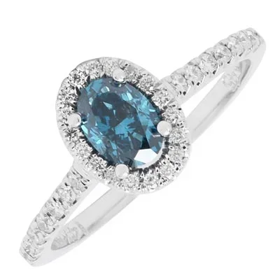 Blue Oval Diamond Halo Engagement Ring in 14kt White Gold (3/4ct tw)