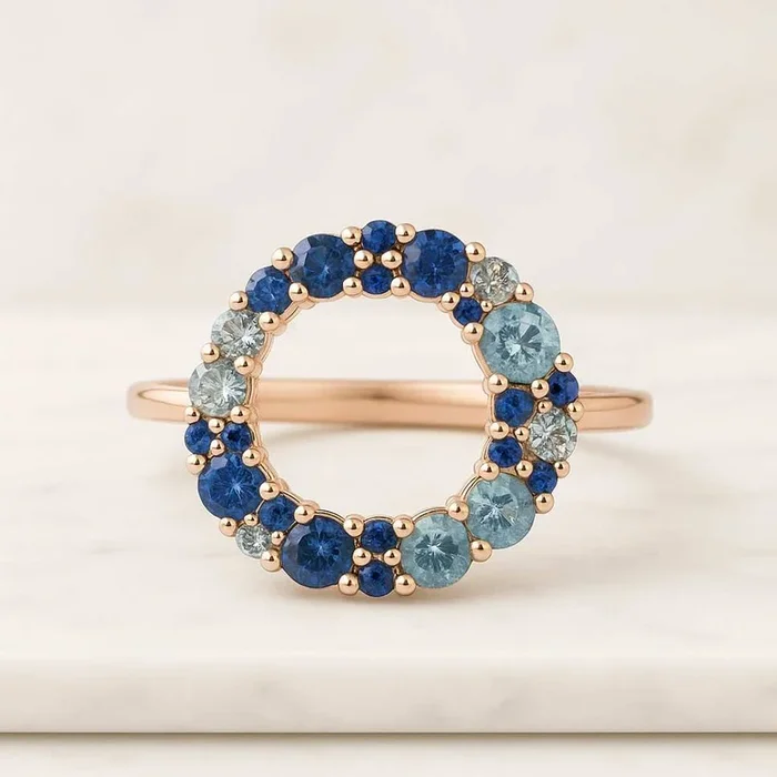 Blue Round Sapphire Ring For Her
