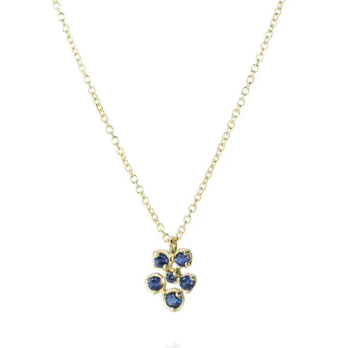 Blue Sapphire Flower Cluster Pendant Necklace